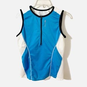 Sugoi Sleeveless Color Block Bike Jersey Half Zip Front Back Pockets Mesh Panels